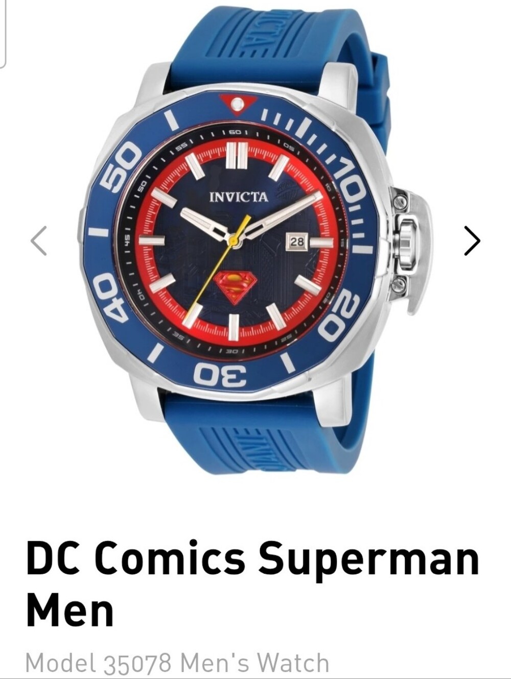Invicta Men’s Blue and Red Superman Silicone Dive Watch 48mm Model#35078